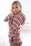 Multicolor Cowl Neck Plaid Drawstring Hoodie with Thumb Hole
