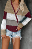 Color Block Deep V Neck Wrap Sweater