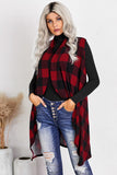 Plaid Asymmetric Sleeveless Cardigan