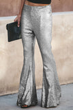 Silver Sequin Bell Bottom Fashion Pants