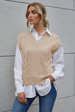 Khaki V-Neck Twist Knitted Vest Sweater