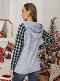 Plaid Splicing Kangaroo Pocket Buttoned Hoodie