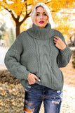 Khaki Solid Turtleneck Cable Knit Pullover Sweater