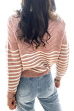 Striped Textured Long Sleeve Knit Sweater