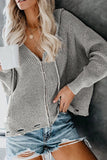 Zipper V-neck Dropped Sleeve Hooded Solid Sweater