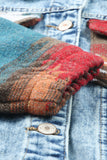color Aztec Print Frayed Hem Denim Jacket
