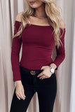 Solid Color Off Shoulder Slim Fit  Long Sleeve Top
