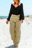 Buckle Back Decor Corduroy Wide Leg Pants