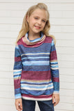 Cowl Neck Girl's Striped Sweatshirt