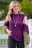 Purple Leopard Striped Color Block Plus Size Top