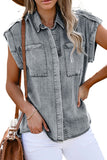 Rolled Sleeve Buttoned Denim Shirt with Pocket