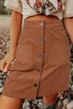 Brown Buttons Front Corduroy Mini Skirt