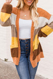 Open Front Pocketed Colorblock Cardigan