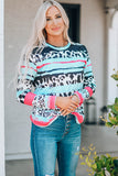 Striped Cow Print Patchwork Long Sleeve Top