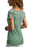 Green Ripped Hollow Out Shoulder Tie Dye T-Shirt Top