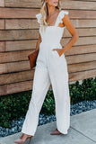 White Flutter Sleeve Smocked Wide Leg Jumpsuit