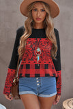 Leopard Tribal Print Splicing Long Sleeve Top