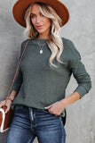 Crew Neck Ribbed Trim Waffle Knit Top