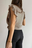 Khaki Cascading Ruffles Knit Tank Top