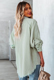 Green Frayed Boyfriend Corduroy Shacket