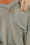 V-neck Lantern Sleeve Knit Long Sleeve Top
