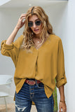 V Neck 3/4 Sleeve High Low Hem Shirt