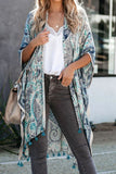 Boho Paisley Print Kimono Beach Cover up with Tassel