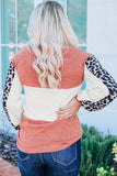 Leopard Color Block Knitted Long Sleeve Top