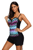 Spaghetti Straps Ruched Top and Drawstring Boy Shorts Tankini