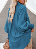 Blue Billowy Sleeves Pocketed Shirt