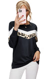 Leopard Print Crew Neck Color Block Sweatshirt