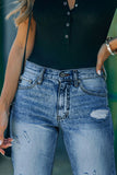 Medium Wash High Rise Straight Leg Jeans