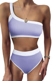 One Shoulder Patchwork High-waisted Bikini Set