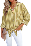 Yellow Striped Buttons Closure Long Sleeve Shirt