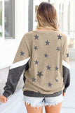 Star Color Block Pullover Khaki Sweatshirt