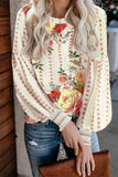 Crewneck Floral Printed Balloon Sleeves Blouse