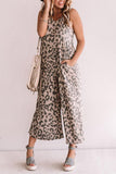 Leopard Print Pockets Wide Leg Sleeveless Jumpsuit