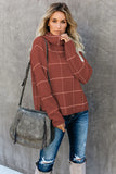 Beige Grid Pattern Turtleneck Sweater
