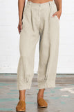 Talla Grande Lino Mujeres Flojo Capri Pantalones Con Bolsillos