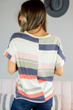 Striped Cotton Blend Short-sleeved Top
