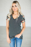 Floral Sleeves Striped T-shirt