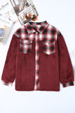 Plaid Patchwork Buttoned Pocket Sherpa Jacket