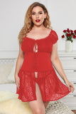 Girdle Lace Mesh Plus Size Babydoll with Frill Trimming