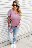 Floral Accent Puff Sleeves Plus Size Thermal Top