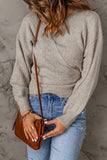 Khaki Wrap V Neck Back Tie Knit Sweater