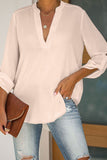 Split Collar Roll Up Sleeve Blouse