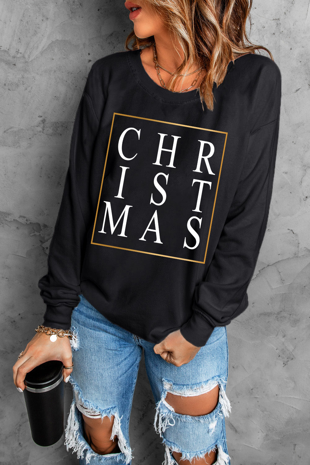 CHRISTMAS Glitter Print Crew Neck Sweatshirt