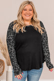 Leopard Raglan Sleeve Waffle Knit Plus Size Top