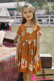 Short Sleeve Pocketed Children's Floral Dress