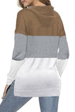 Khaki Drawstring Color Block Stripe Casual Hoodie